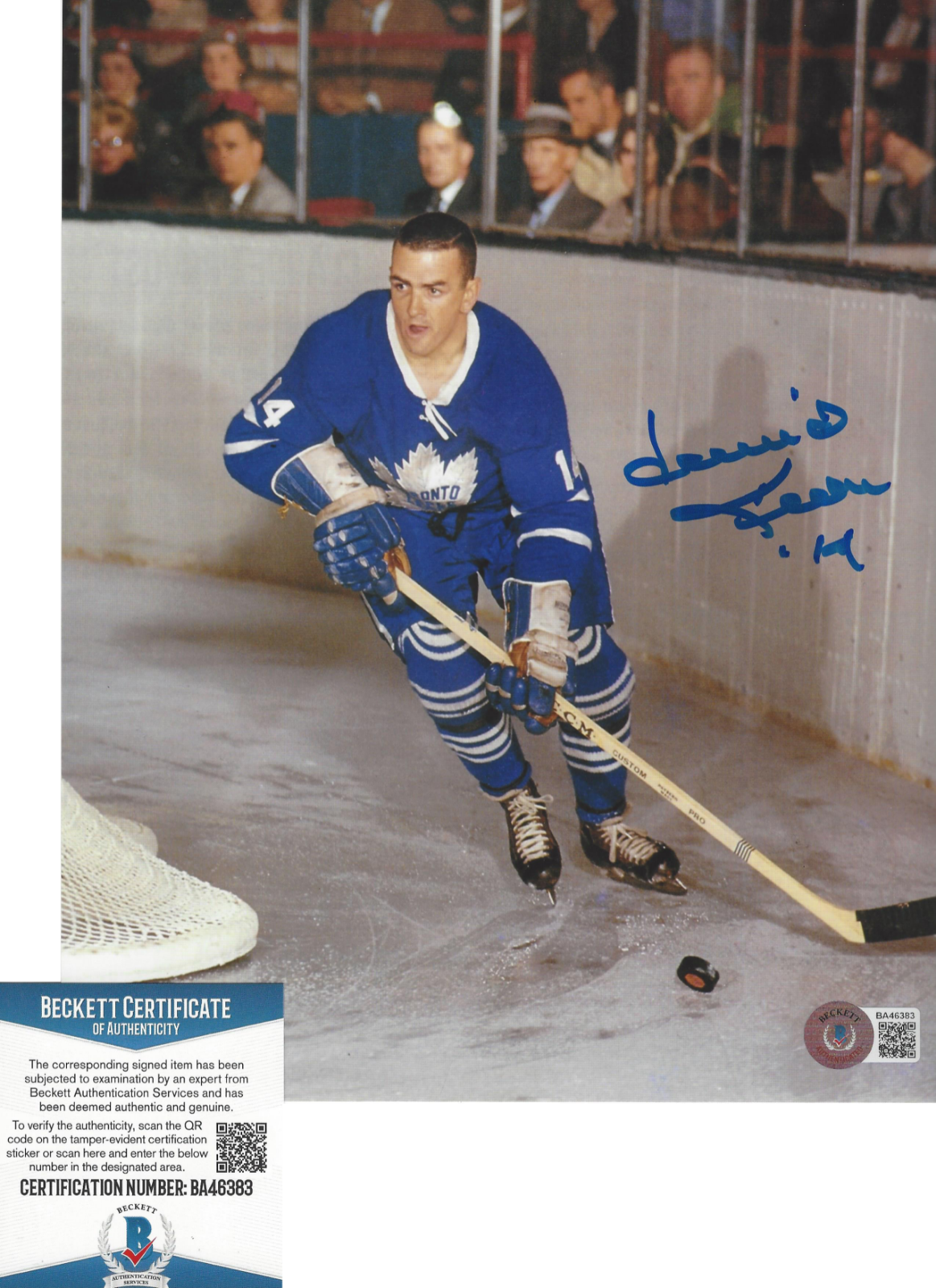 DAVE KEON TORONTO MAPLE LEAFS SIGNED 8x10 Photo Poster painting F NHL HOF BECKETT COA BAS