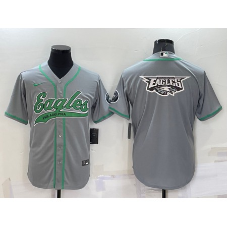 Men's Philadelphia Eagles Grey Team Big Logo With Patch Cool Base Stitched Baseball Jersey ATTS