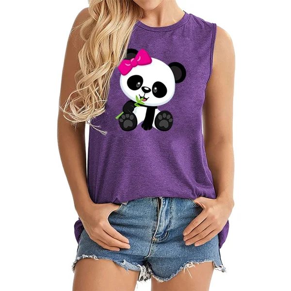 Women Fashion Summer Tank Tops Panda Letter Printed Funny Shirts O-Neck Sleeveless Vest