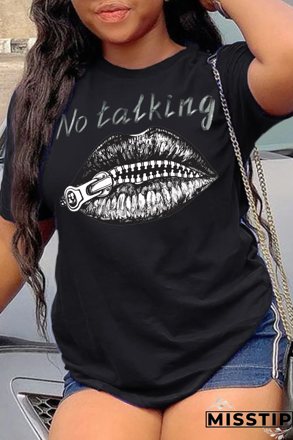 Red Casual Street Lips Printed Patchwork Letter O Neck T-Shirts