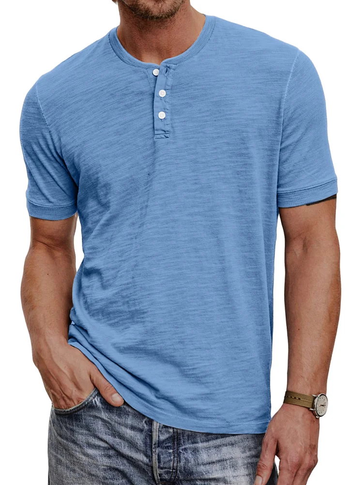 Men's Casual Everyday Comfort Solid Color Short Sleeve Button-down Henley