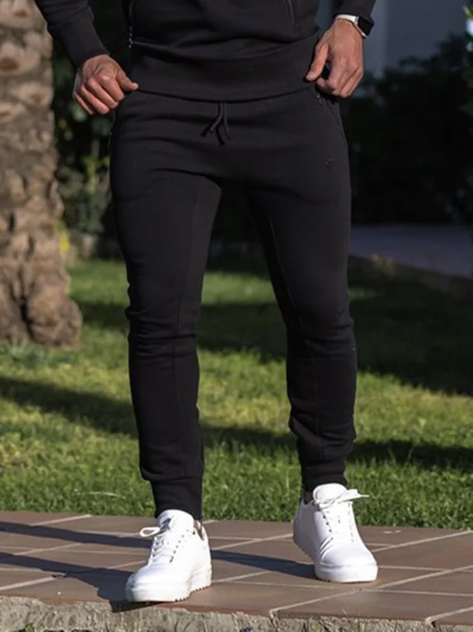 Men's Black Zipper Details Casual Pants