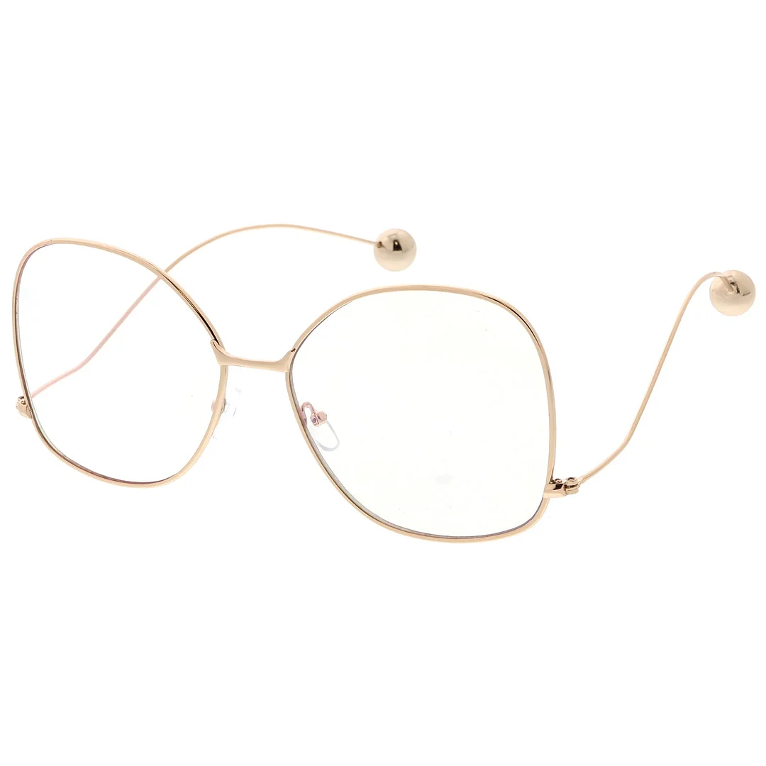 Oversize Butterfly Thin Curved Metal Arms Ball Accents Clear Flat Lens Glasses 63mm