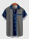Mid Century Modern Dots Pattern and Blue Printing Pocketless Men's Short Sleeve Shirt