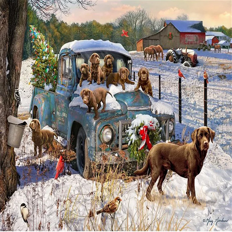 Truck With Dog 30*20CM(Canvas) Full Square Drill Diamond Painting gbfke
