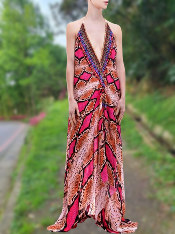 Fuchsia Python Snake Print Dress