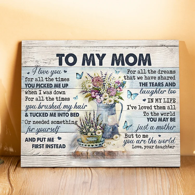 To My Mom Flowers Picture Board Daughter To Mother Keepsake Wood Signs Photo Frame