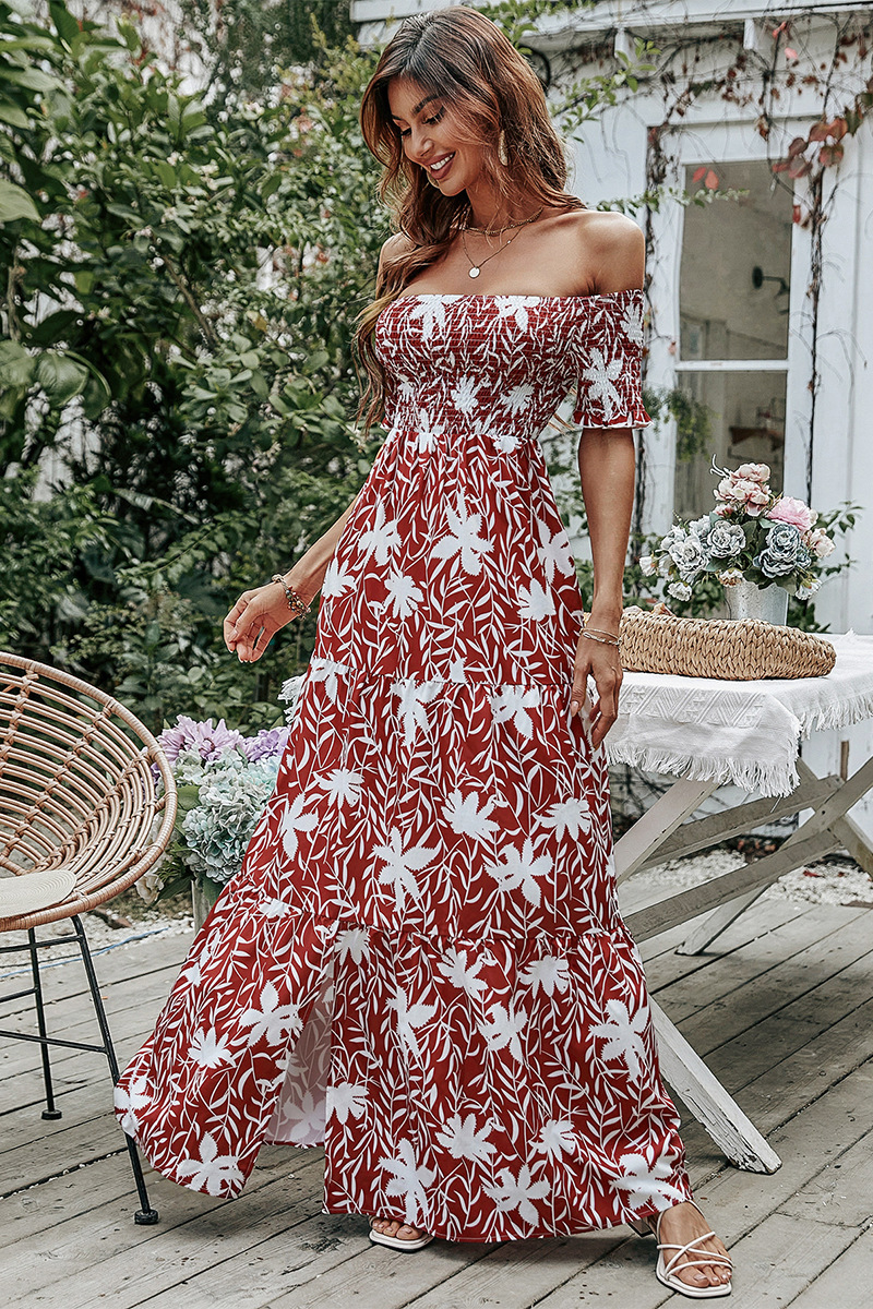 Strapless Party Fashion Sexy Print One-Shoulder Maxi Dress