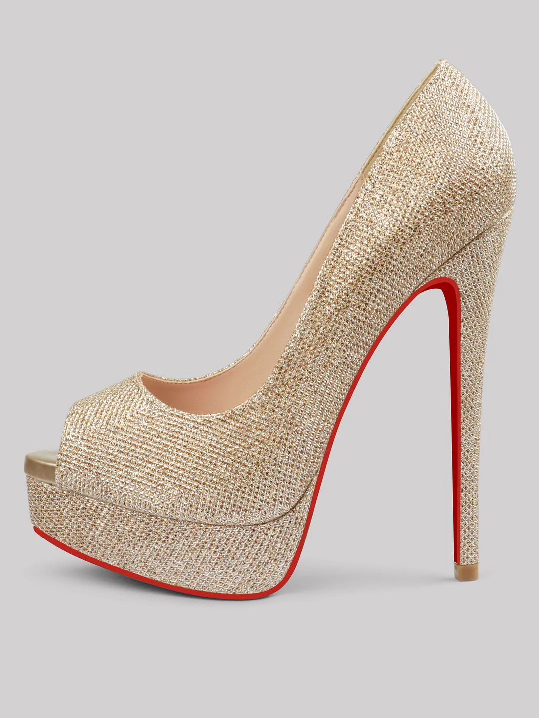 150mm Women's Super High Heels Peep Toe Platform Pumps Red Bottoms Stilettos Glitter Shoes