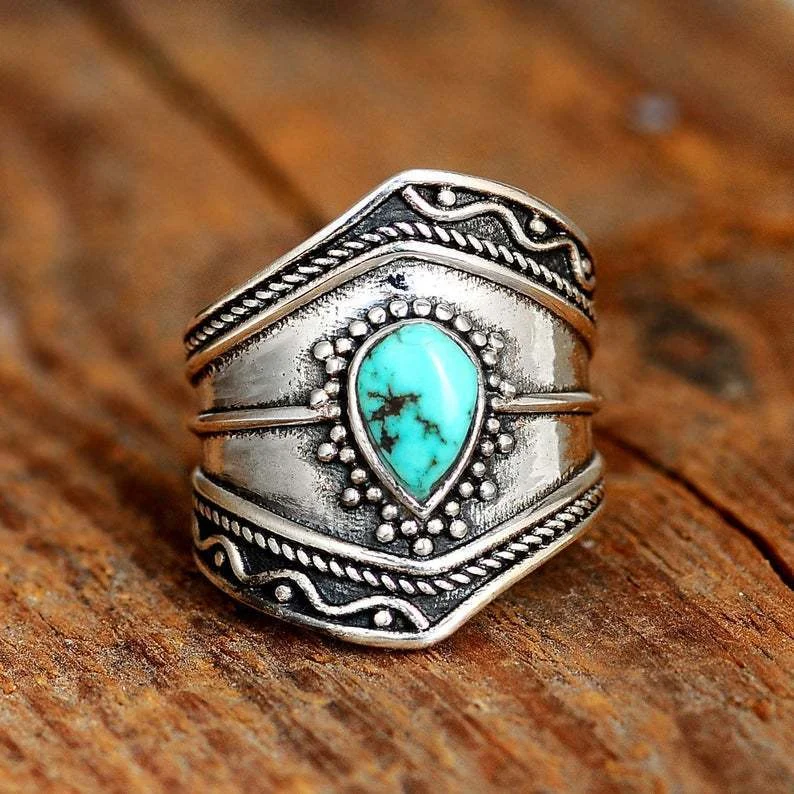 Bohemian Turquoise Irregular Punk Ring