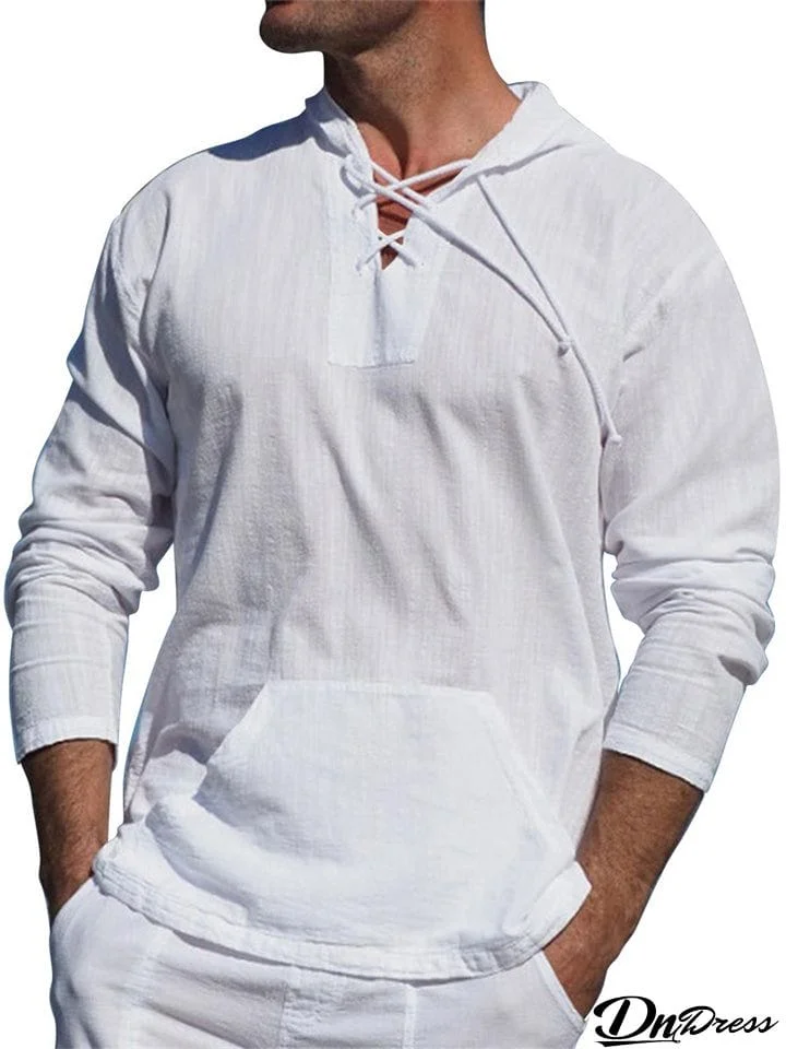 Men's Pure Color Drawstring Pockets Long Sleeve Hoodies for Vacation