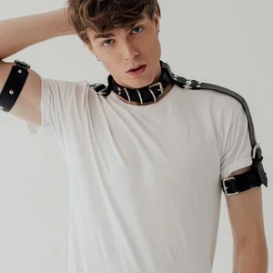 pornhint Pornhint Shoulder harness with Detachable collar Leather body harness Fetish harness Leather harness men Fashion harness Mens body harness