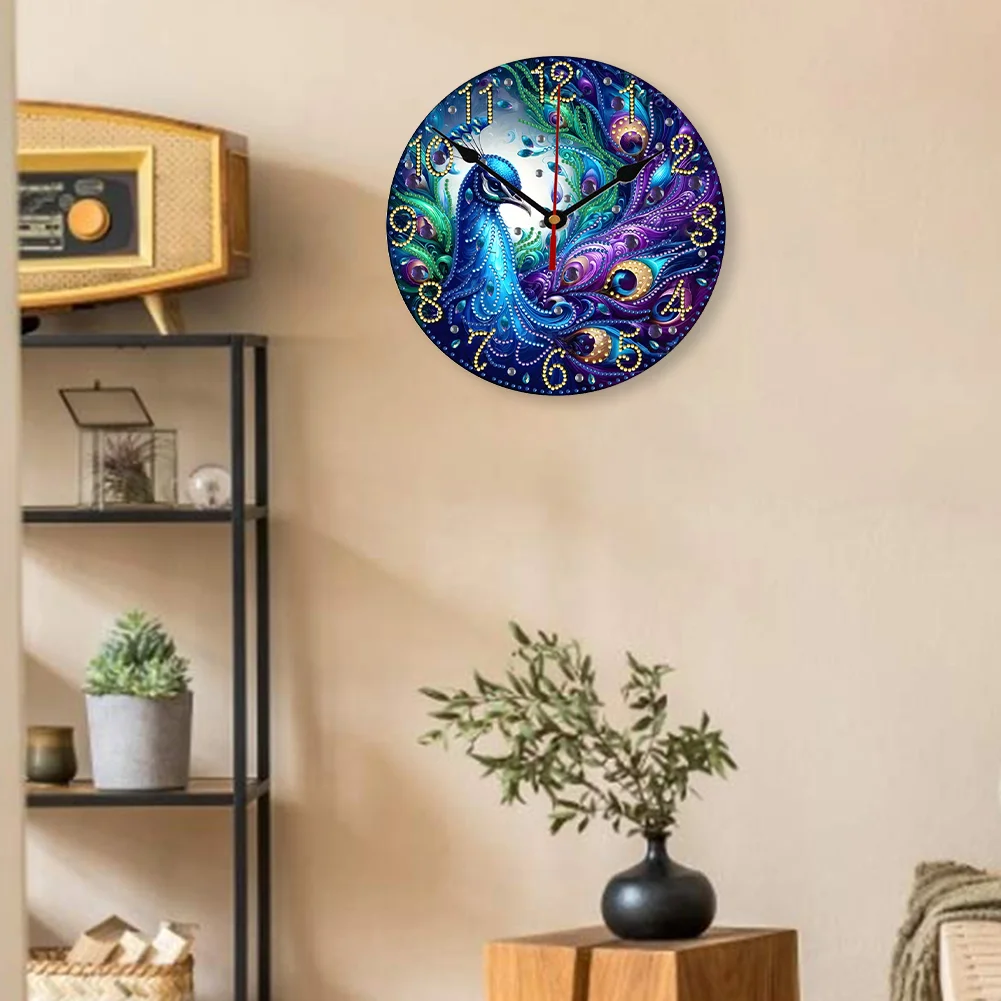 5D DIY Peacock Special Shape Diamond Painting Clock Art Craft for Living Room Decor
