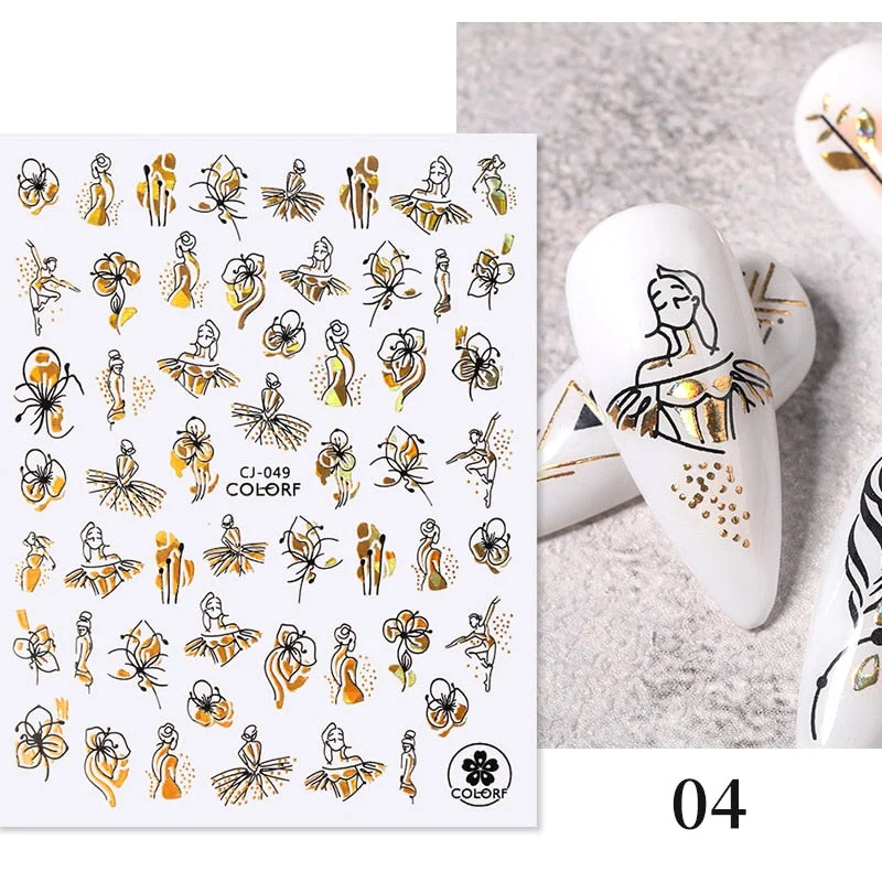 1 Pc White Gold Laser Leaves 3D Nail Stickers Leaf Cute Spring Sliders for Nails Flowers Adhesive Sticker Nail Art Design Decal-Nail Inspo