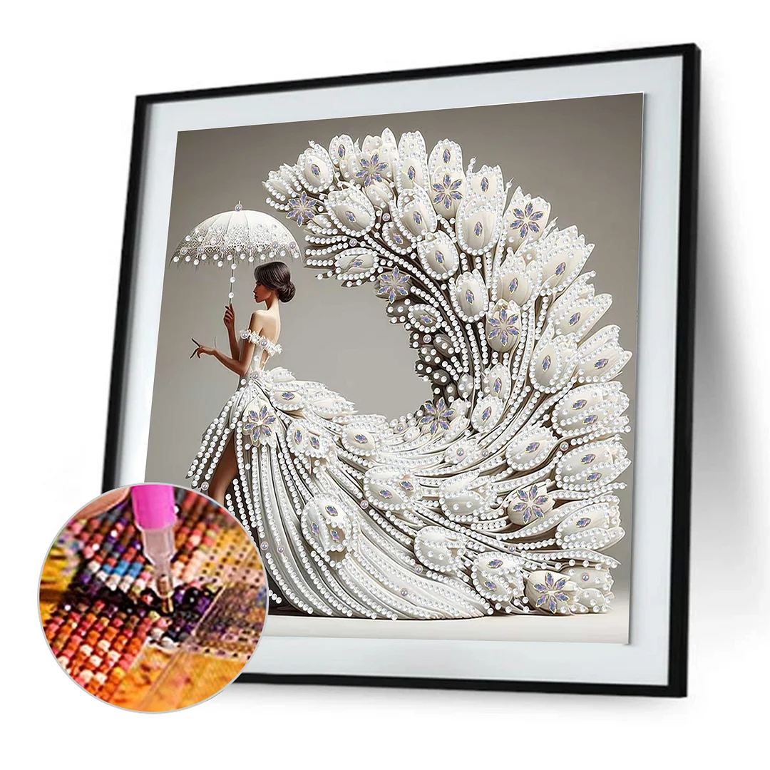White Dress Beauty Special Shaped DIY Partial Drill Diamond Painting Kit 30x30cm