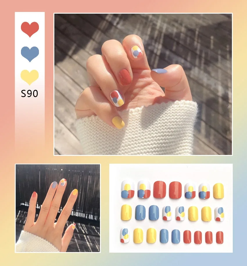 24pcs Full Cover Fake Nails Art Tools Matte Press on Coffin French Acrylic False Nail Tips With Glue Display Artificial Designs-Nail Inspo