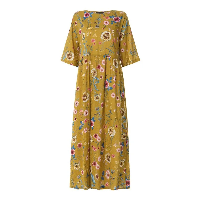 ZANZEA Bohemian Dress 2022 Women Summer Sundress Long Maxi Dresses Casual Floral Print Daily Vestidos Beach Robe Femme