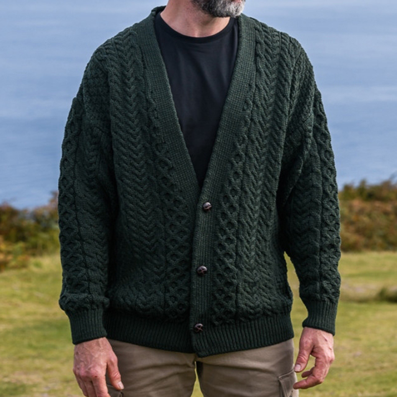 Men's Merino Wool Aran V-Neck Sweater Cardigan wearshes