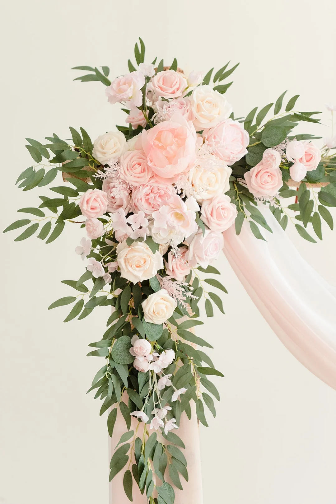 Flower Arch Decor with Drapes in Blush & Cream