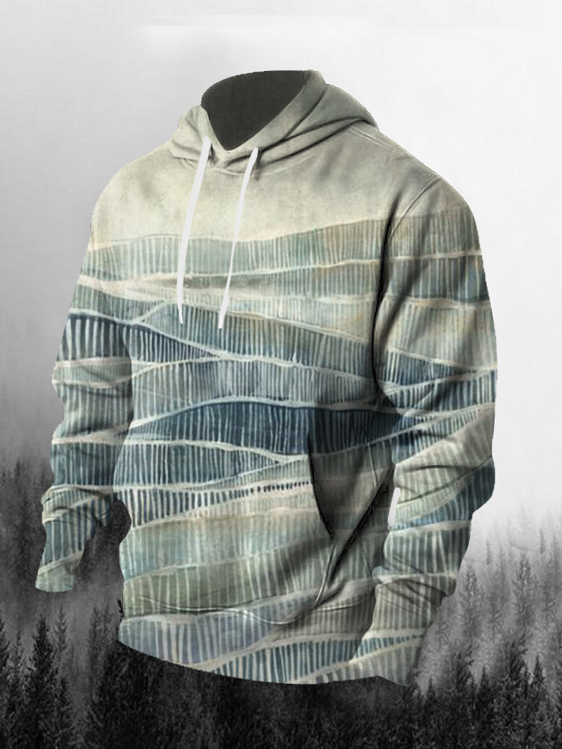 Men's Striped Mountain Road Print Hoodie