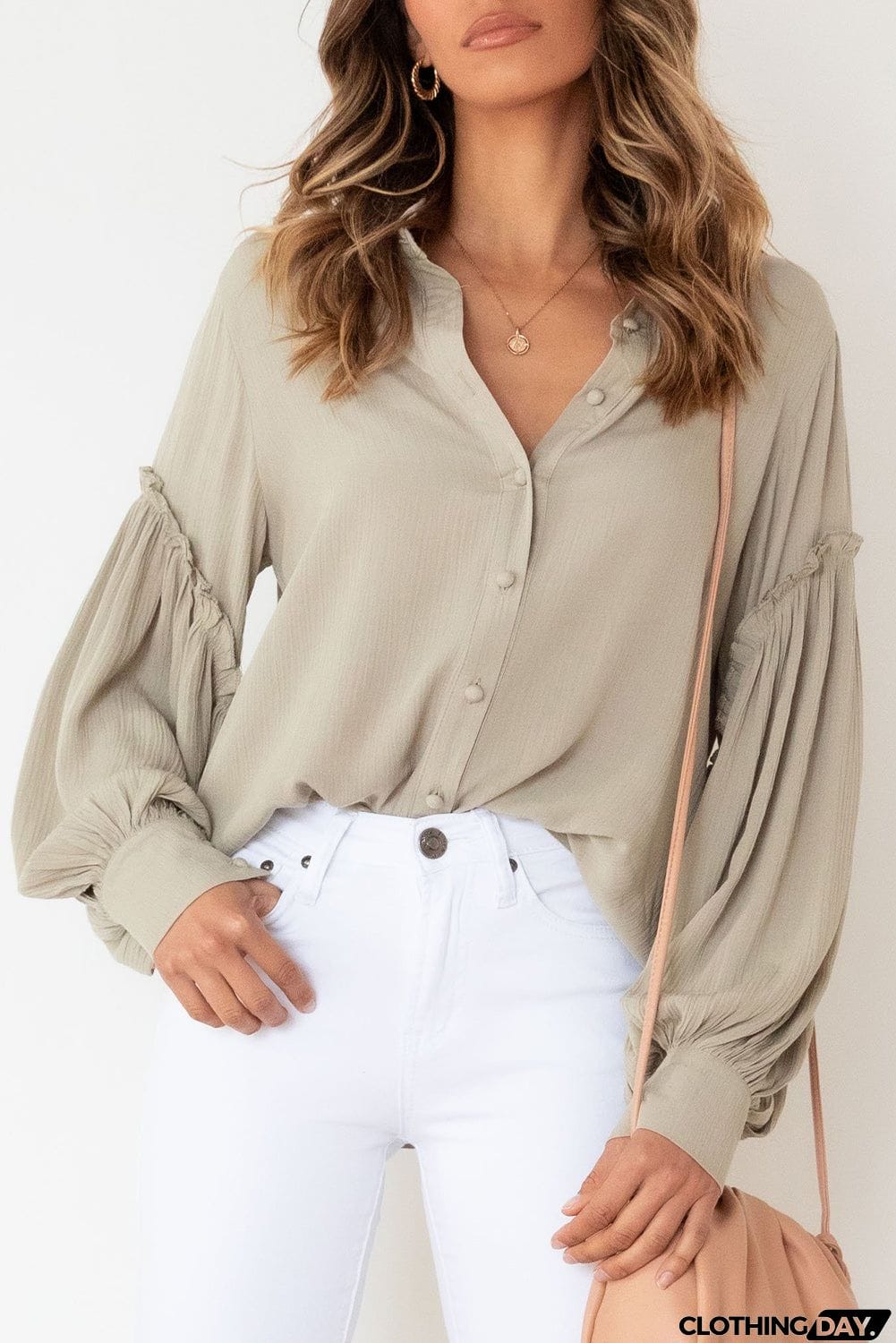 Ruffled Patchwork Bubble Sleeve Loose Shirt