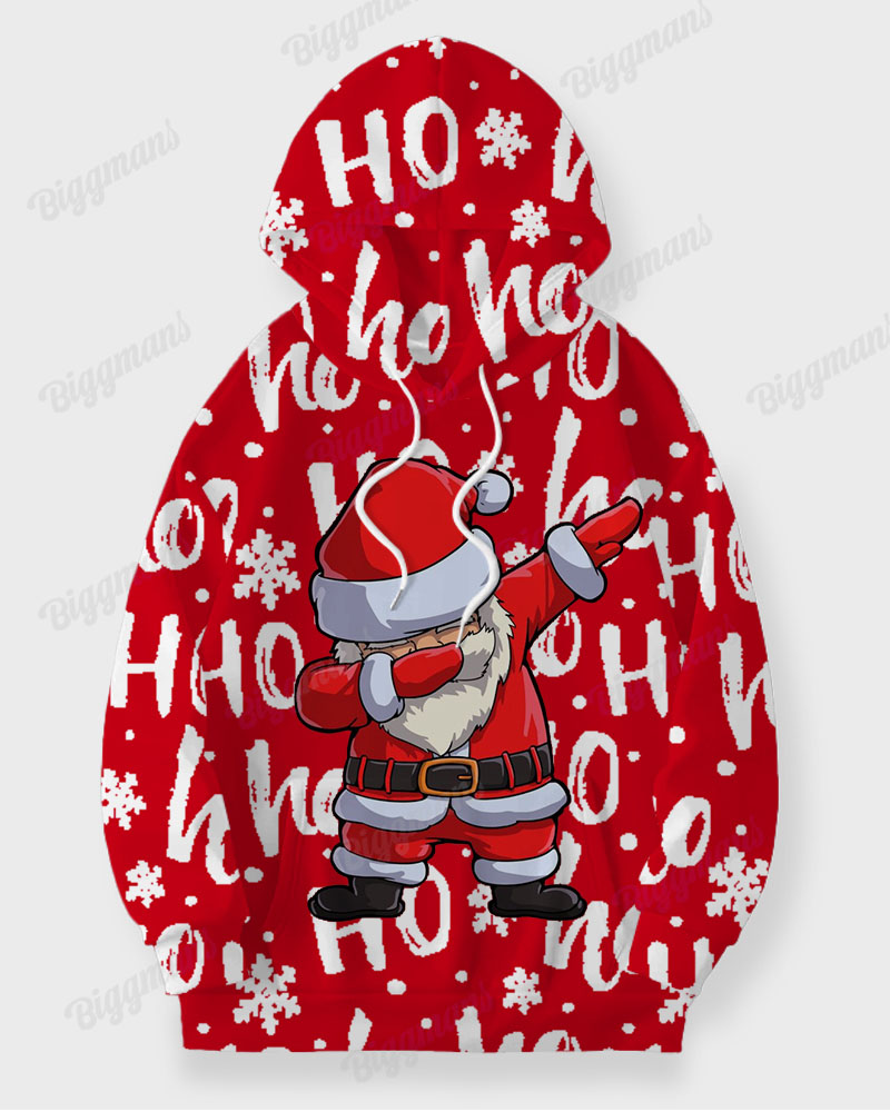 Men's Christmas Red Cartoon Alphabet Print Plus Size Hoodie Suit