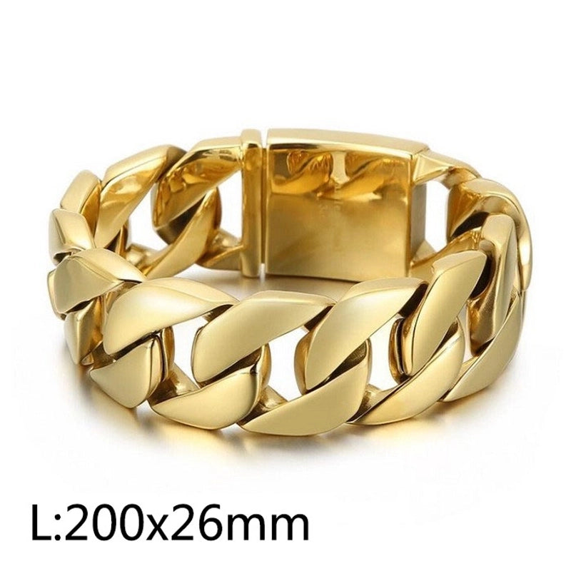 Hip-Hop Solid Color Titanium Steel Plating 18K Gold Plated Men’s Bracelets