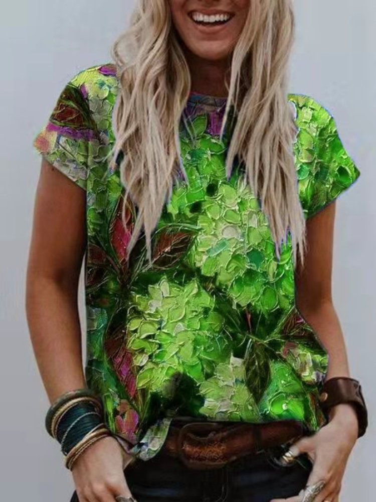 Floral Oil Painting Print T Shirt wearshes