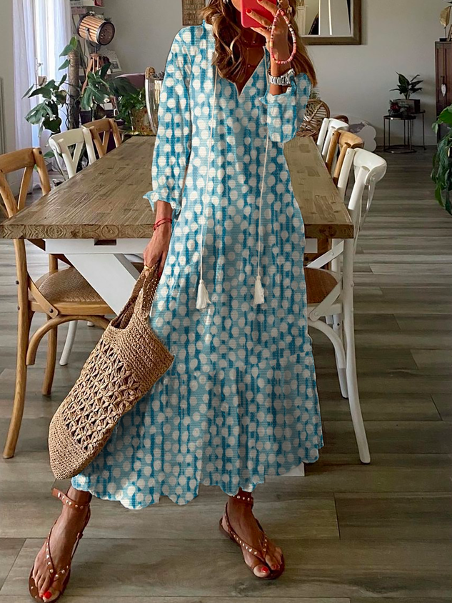 Polka Dots Printed Long Sleeve Casual beach dresses