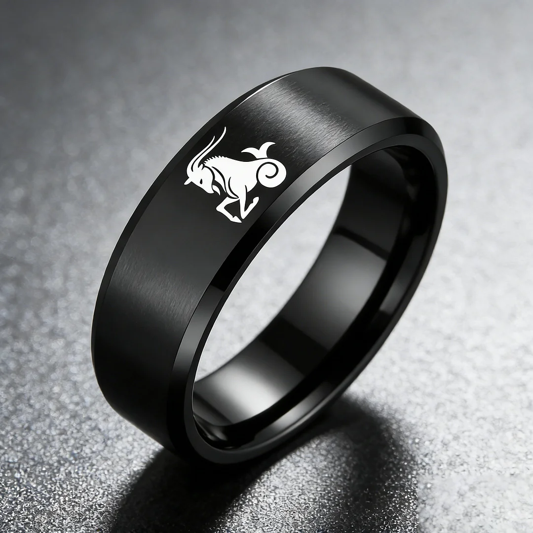 Mens Womens Black Capricorn Tungsten Carbide Bands Black Edges and Laser Etched Wedding Rings Comfort Fit 4MM 6MM 8MM Width