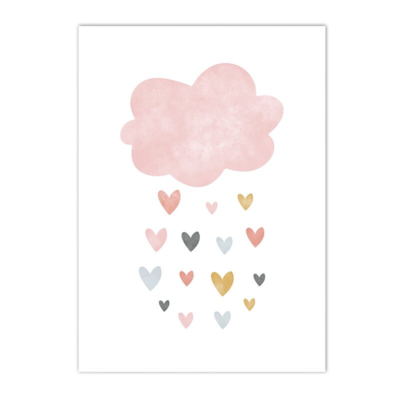 Child Canvas Print Pink Cartoon Cloud Sun Rainbow Wall Art Painting Nursery Poster Nordic Wall Pictures For Baby Kids Room Decor