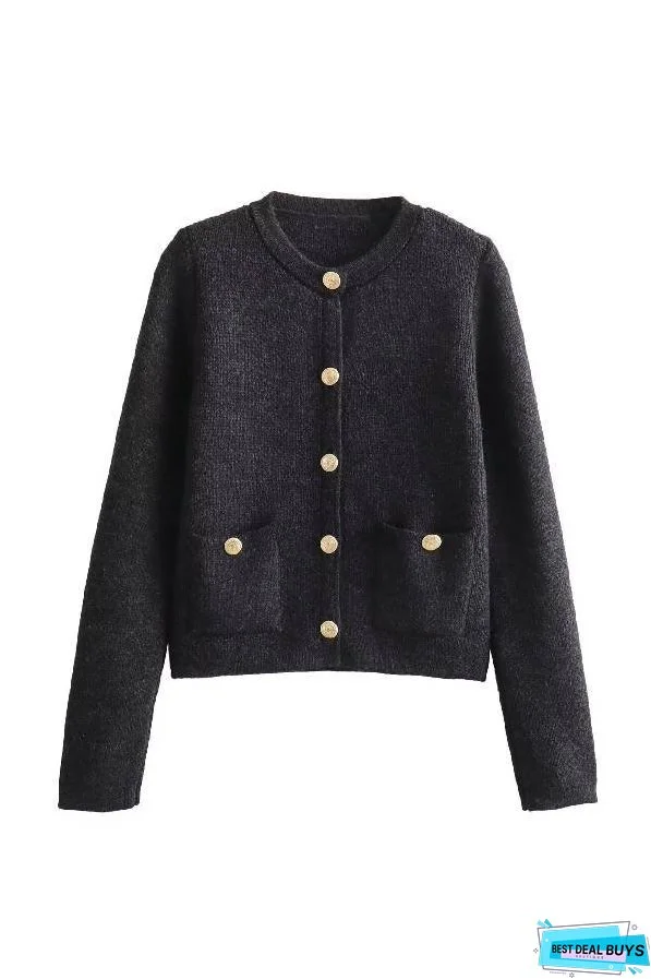 GOLDEN BUTTON KNIT CARDIGAN