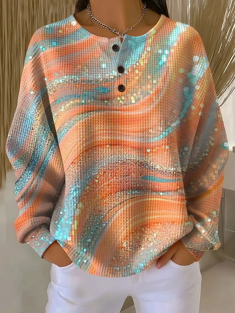 Women's Color Gradient Pattern Art Print Casual Cotton Shirt