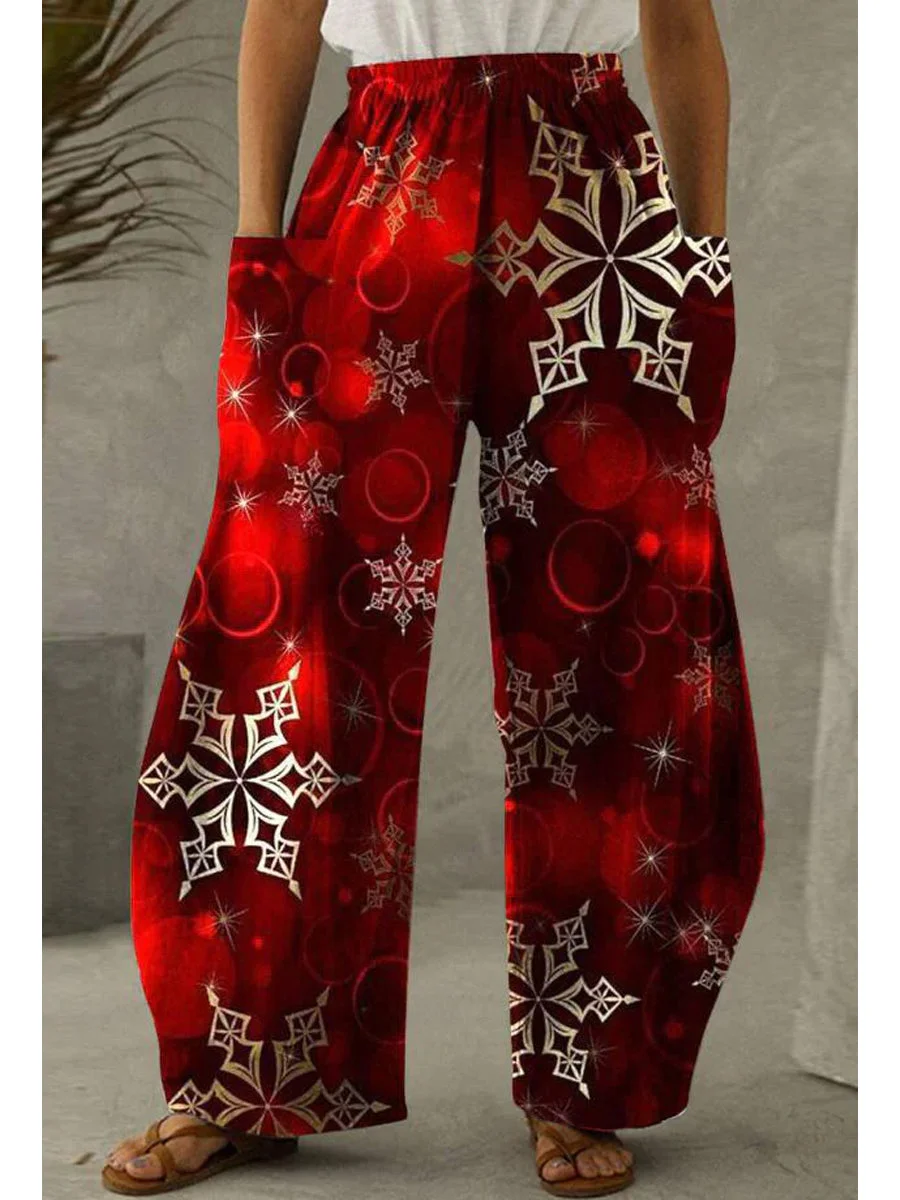 Christmas red printed track pants--103