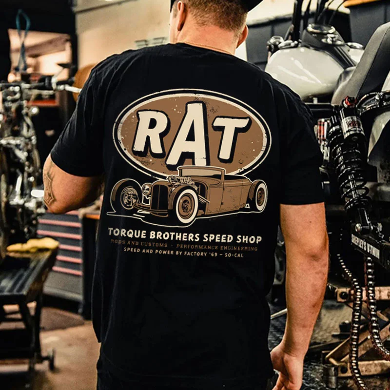 RAT TORQUE BROTHERS SPEED SHOP Classic Car Print Men's T-shirt