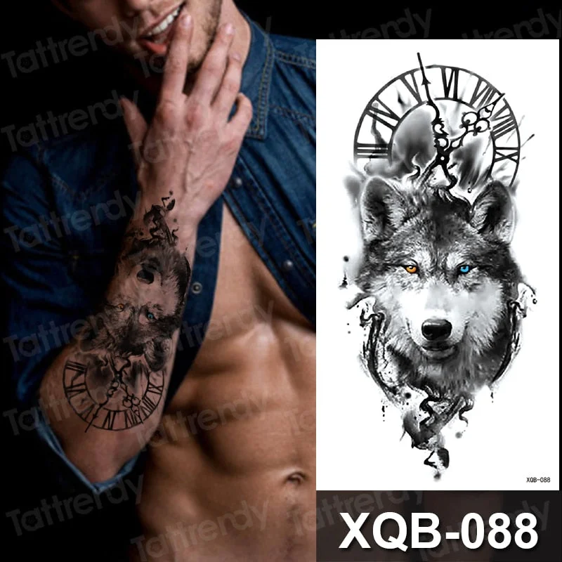 Waterproof Temporary Tattoo Sticker Lion King Crown Cross Tiger Pattern Fake Tatto Flash Tatoo Black Body Art for Kids Women Men