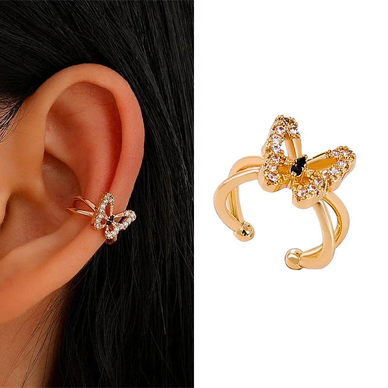 Back  To School Cifeeo New Fashion Butterfly Clip Earrings Ear Hook Copper Ear Clips Earring No Piercing Crystal Ear Cuff For Women Girls Jewelry Gifts