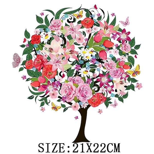 Beautiful Tree Thermal Stickers On T-shirt DIY Washable Iron On Transfer For Clothing Pretty Design On Woman Clothes Patch Decor