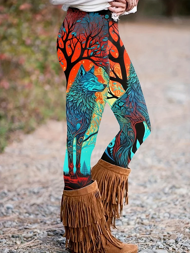 Women's Clothing Animal & Tree Print High Waist Leggings