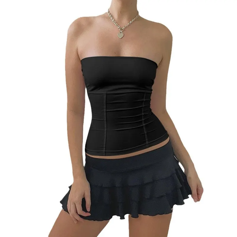 Churchf Churchf New 2024 Solid Color Head Sleeveless Open Shoulder Simple Casual Women's Strapless Top