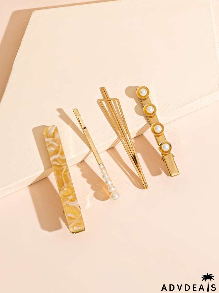 4pcs Faux Pearl Decor Hair Clip