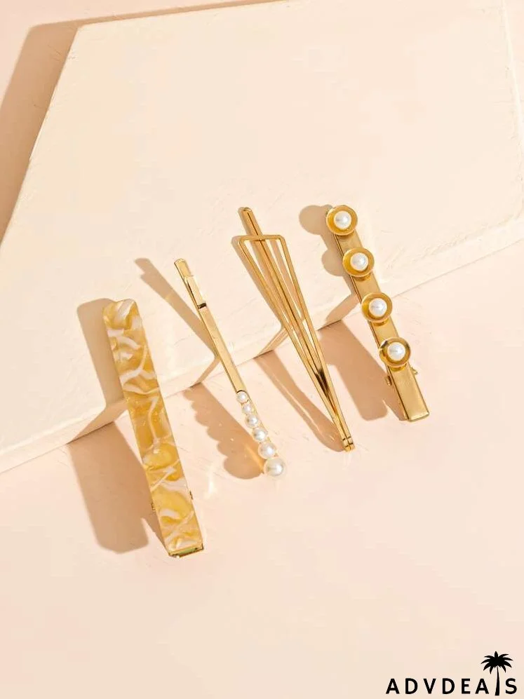 4pcs Faux Pearl Decor Hair Clip