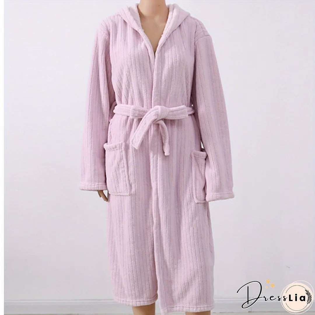 Coral Fleece Bathrobe Women Soft Hooded Robe Wearable Bath Skirt Absorbent Wrap Towel