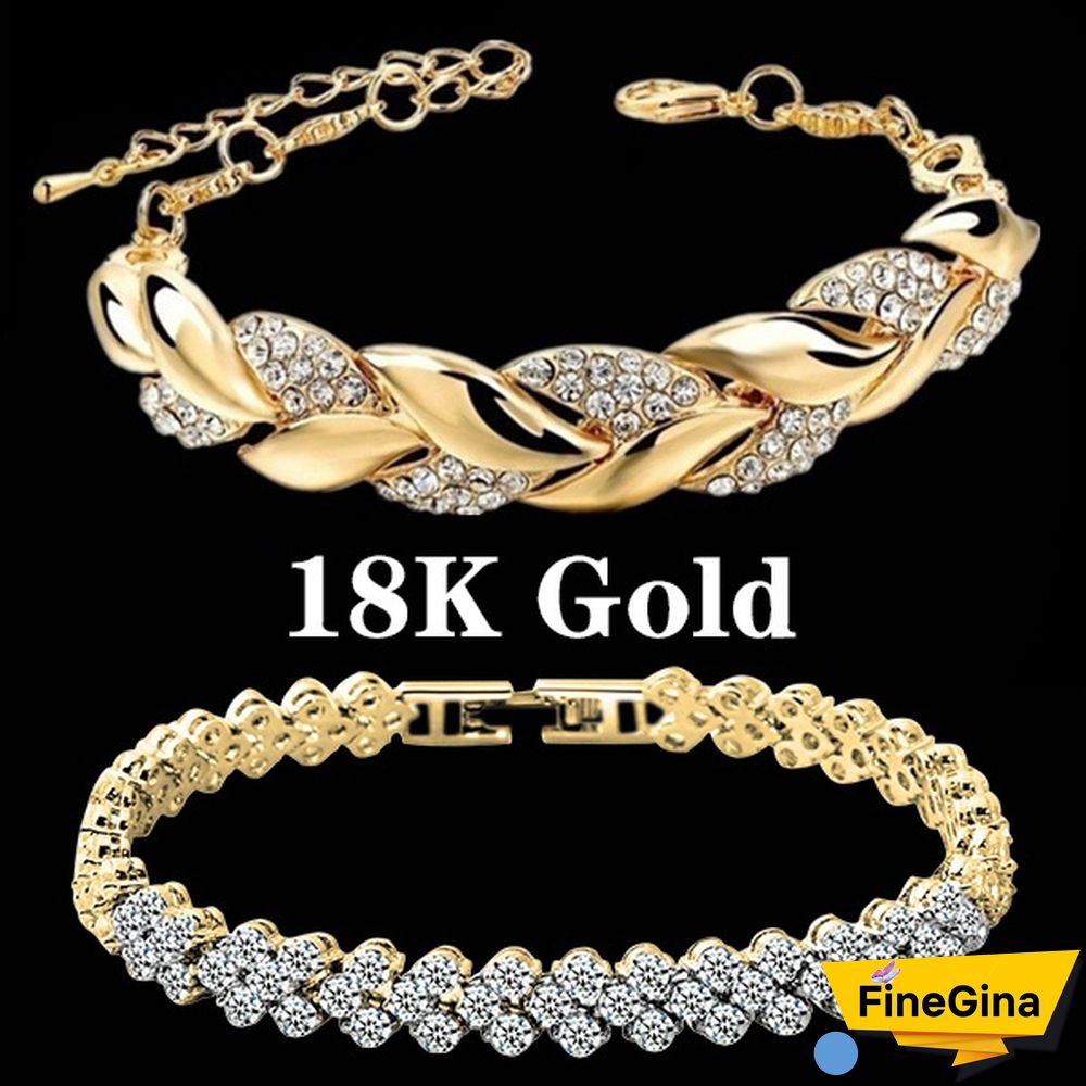 Luxury Fashion Women 925 Sterling Silver Crystal Bracelet 18K Gold Braided Leaf Bracelet Rose Gold Bracelet for Women Diamond Bracelet Valentine's Day Gift Party Bride Engagement Wedding Bracelet Anniversary Gift Christmas Gift Jewelry