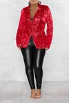 Women's Shiny Sequin Lapel Button Slim Front Blazer Coat