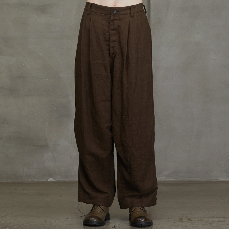 Men's Khaki Pleated Wide Leg Pants