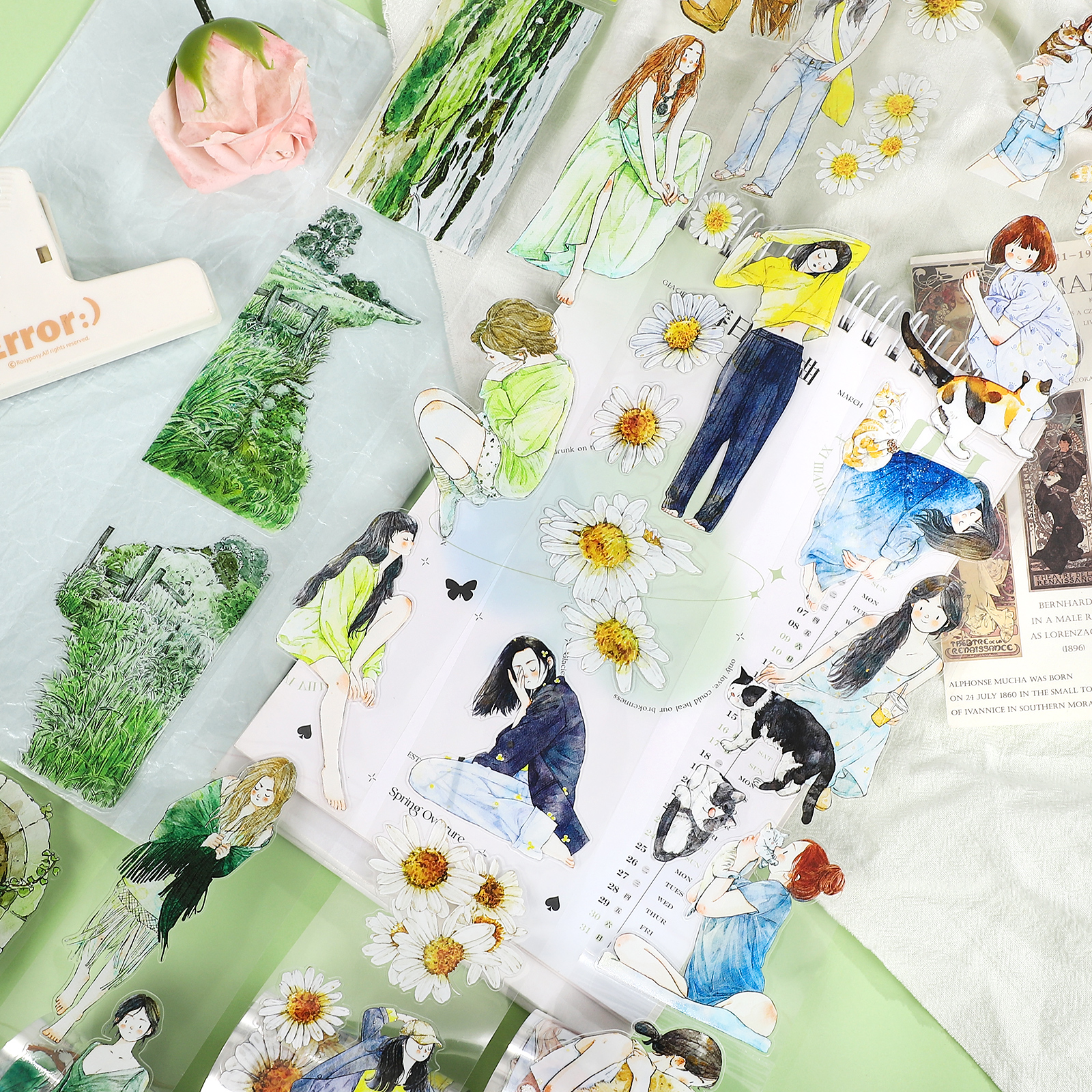 PET 테이프 - 1000cm 빈티지 식물 꽃 캐릭터