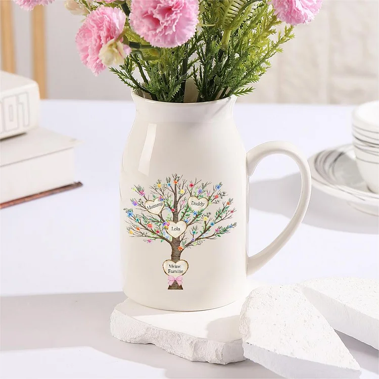 Kettenmachen Personalisierte 3 Namen & Text Blume Familienbaum Vase