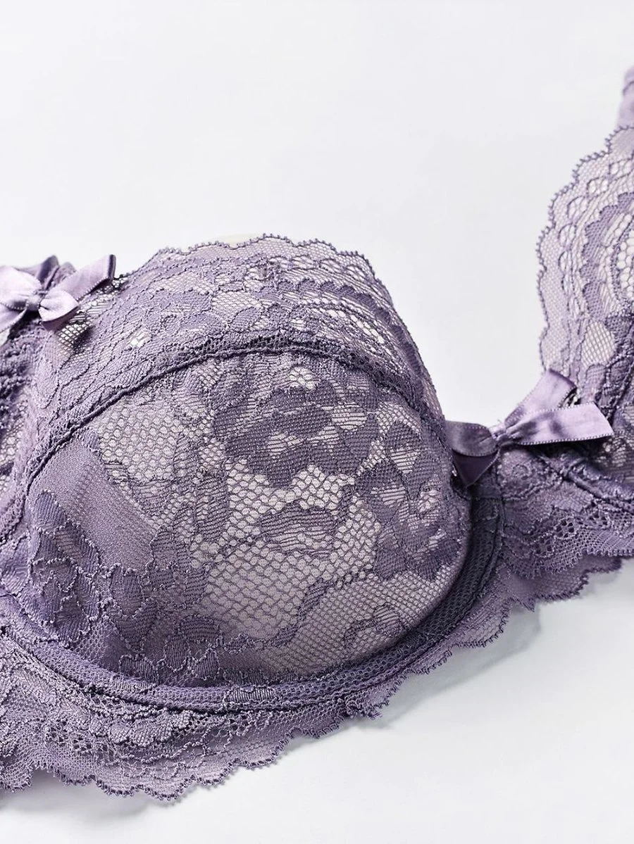 Sexy transparent ultra-thin padless lace bra set