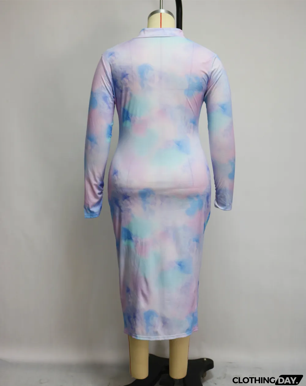 Plus Size Printed Ruched Zipper Midi Dress